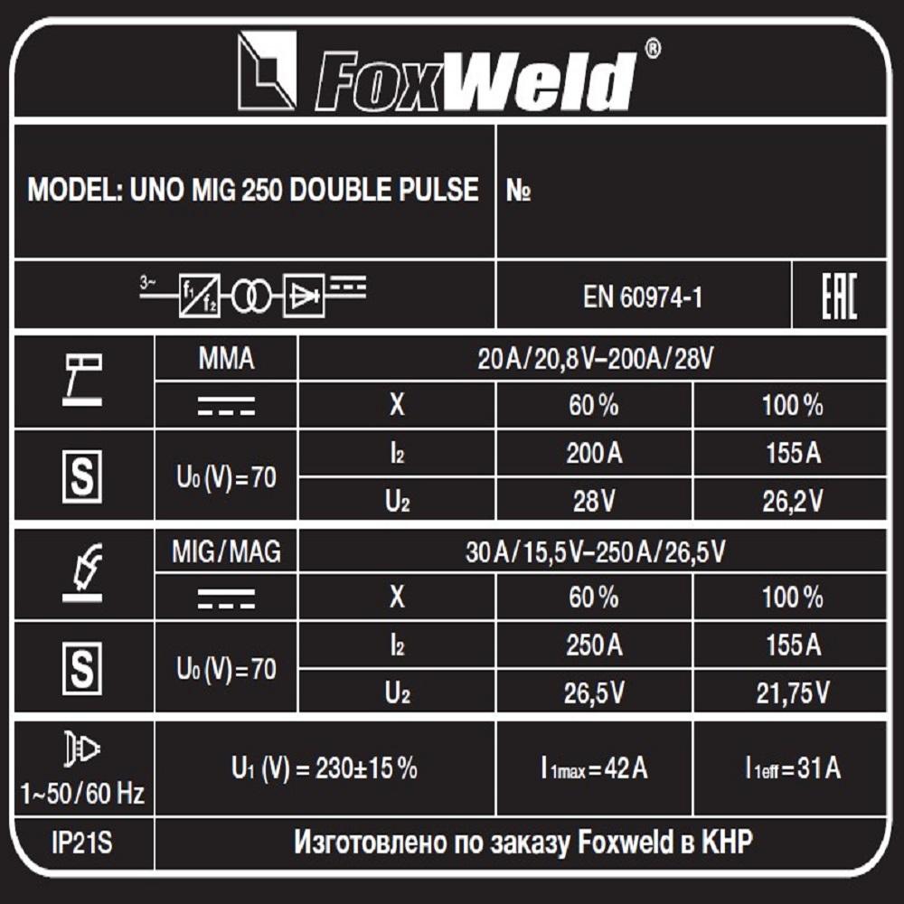 FoxWeld UNO MIG 250 DOUBLE PULSE